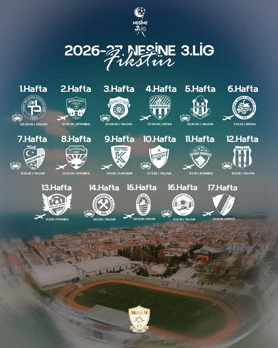 Nesine 3.Lig 26/27 Sezonu İlk Yarı Fikstürümüz.